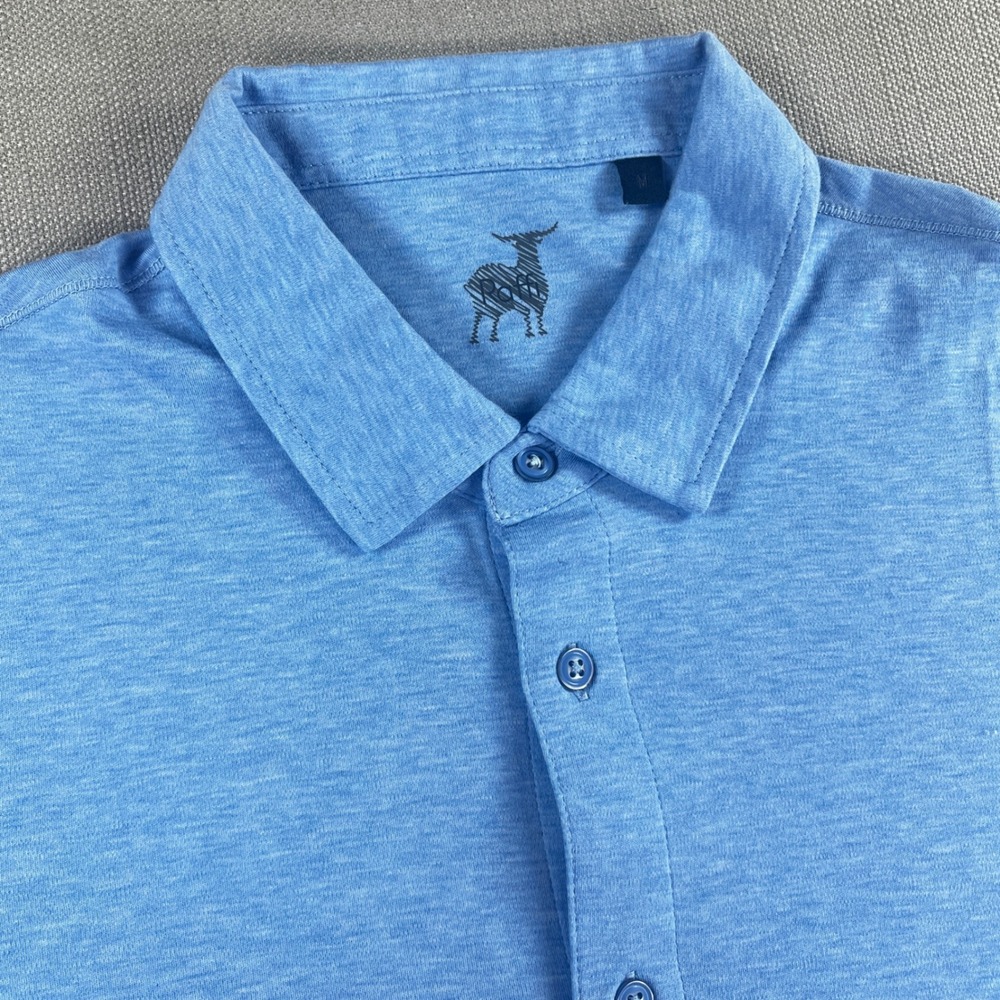 Raffi Mens Short Sleeve Button Up Shirt M Medium Blue Aqua Cotton Knit Polo